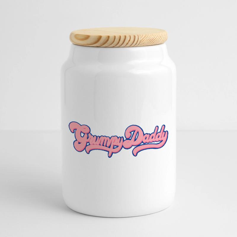Script rétro de Grumpy Daddy - Couleur « Chewing-gum » Boîte à biscuits avec couvercle en bois