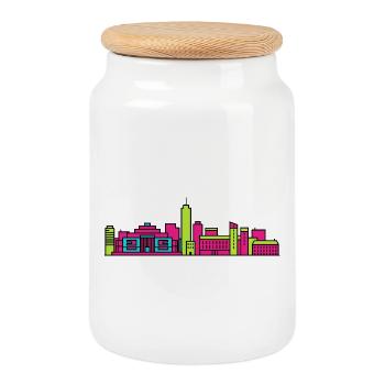 Bydgoszcz City Skyline Granaries Line Art - Cookie Jar with Wooden Lid - white - Front