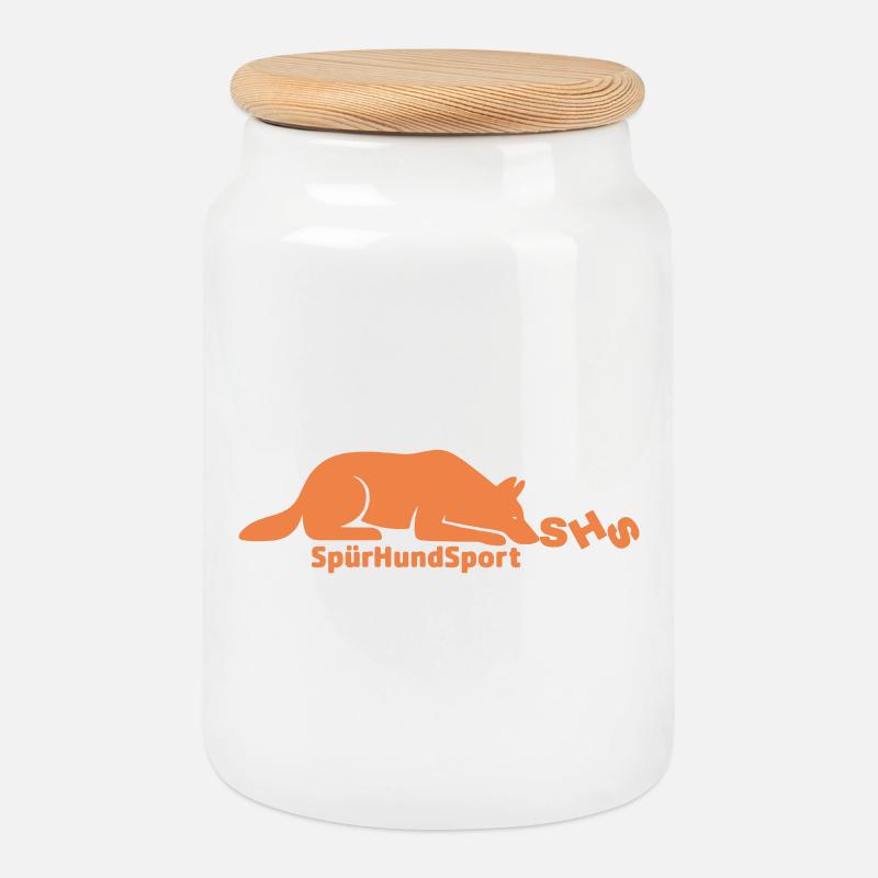 SHS Logo terrakotta - Keksdose mit Holzdeckel - Weiß
