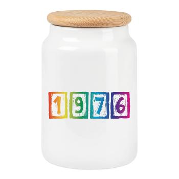 Vintage 1976 - Keksdose mit Holzdeckel - Weiß - Vorne