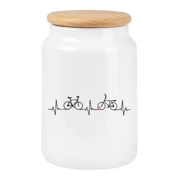 Cycling ball, cycling ball, indoor cycling, artistic cycling - Cookie Jar with Wooden Lid - white - Front