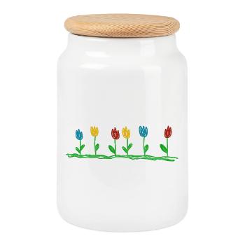 Garden Flowers Nature Gardener Flower Bed - Cookie Jar with Wooden Lid - white - Front