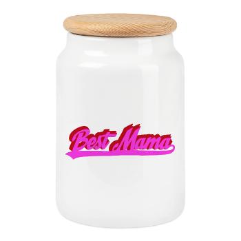 Meilleure typographie rétro Bold de Mama - Boîte à biscuits avec couvercle en bois - blanc - Devant