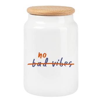 No Bad Vibes Positive Mindset - Cookie Jar with Wooden Lid - white - Front