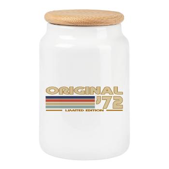 Vintage Retro 1972 - Cookie Jar with Wooden Lid - white - Front