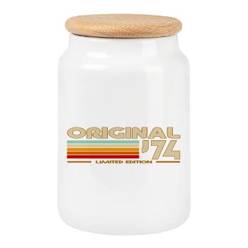 1974 - Cookie Jar with Wooden Lid - white - Front