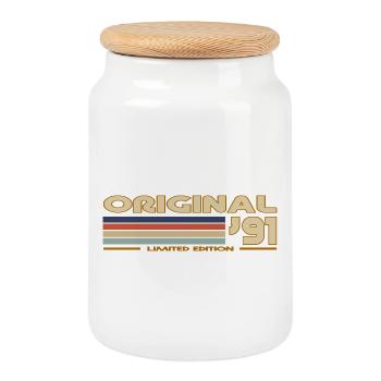 1991 - Cookie Jar with Wooden Lid - white - Front