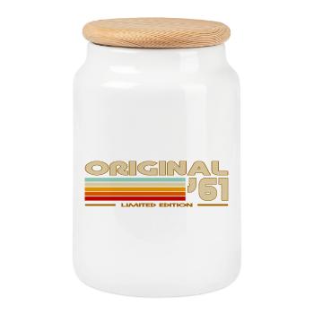 1961 - Cookie Jar with Wooden Lid - white - Front