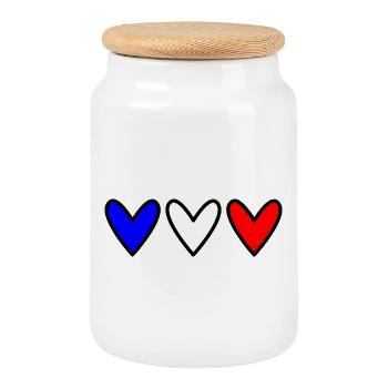 HEART. FRANCE. BLUE. BLAN. RED. HEART. COUPLE - Cookie Jar with Wooden Lid - white - Front