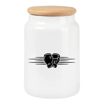 Boxing Gloves Icon Logo - Cookie Jar with Wooden Lid - white - Front