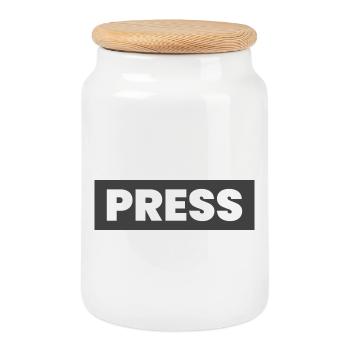 Press Design Saying "PRESS" Media News Journalists - Cookie Jar with Wooden Lid - white - Front