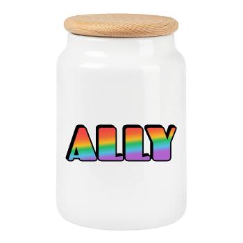 Lettres arc-en-ciel Ally - Boîte à biscuits avec couvercle en bois - blanc - Devant