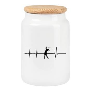 Golfer on Beat - Cookie Jar with Wooden Lid - white - Front