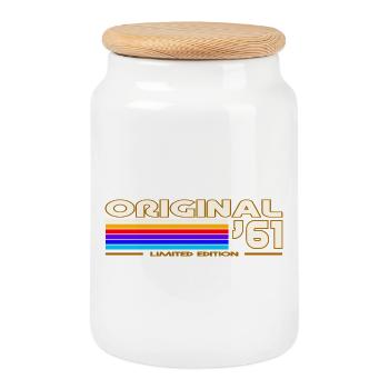 1961 - Cookie Jar with Wooden Lid - white - Front