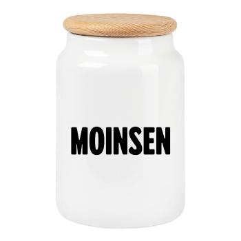 Moinsen! – Das Original für echte Nordlichter - Keksdose mit Holzdeckel - Weiß - Vorne