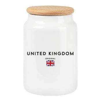 Fierté britannique, design minimaliste et élégant - Boîte à biscuits avec couvercle en bois - blanc - Devant