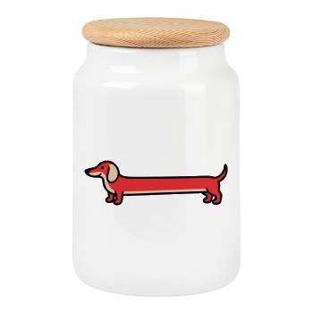 Dackel Teckel Hund Flat Design - Keksdose mit Holzdeckel - Weiß - Vorne
