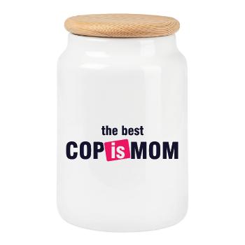 Best Cop Is Mom Shirt - Cookie Jar with Wooden Lid - white - Front