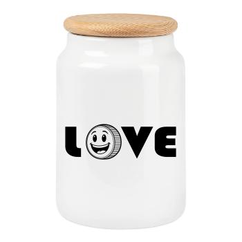 love love - Cookie Jar with Wooden Lid - white - Front