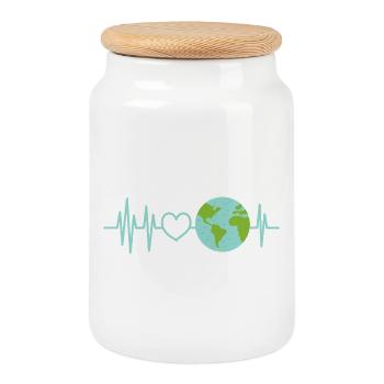 Earth Heartbeat World Love - Keksdose mit Holzdeckel - Weiß - Vorne