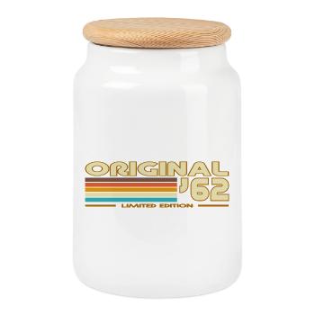 Rétro 62 Arc-en-Ciel - Boîte à biscuits avec couvercle en bois - blanc - Devant