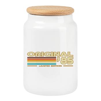 Original85 Retro-Streifen - Keksdose mit Holzdeckel - Weiß - Vorne