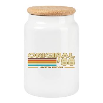 Originale 88er Retro-Streifen - Keksdose mit Holzdeckel - Weiß - Vorne