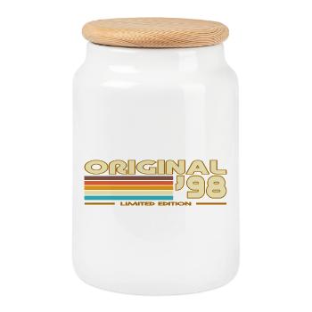 Originale 98er Retro-Streifen - Keksdose mit Holzdeckel - Weiß - Vorne