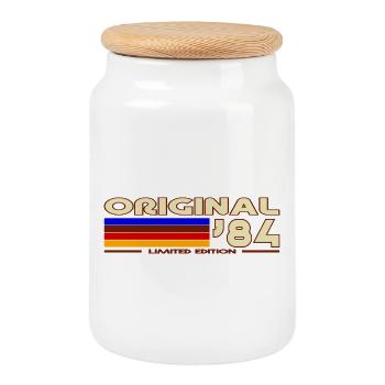 Originale 84er Retro-Streifen - Keksdose mit Holzdeckel - Weiß - Vorne