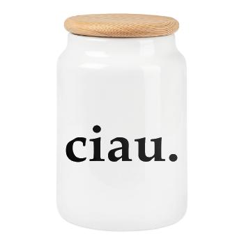 Italy Ciau Cool Saying - Cookie Jar with Wooden Lid - white - Front