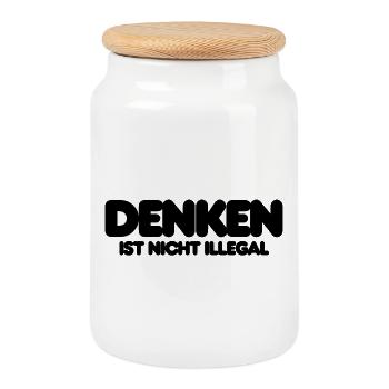 DENKEN IST NICHT ILLEGAL - SCHWARZER IT SPRUCH - Keksdose mit Holzdeckel - Weiß - Vorne