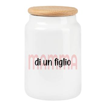 Mother of a child - Cookie Jar with Wooden Lid - white - Front