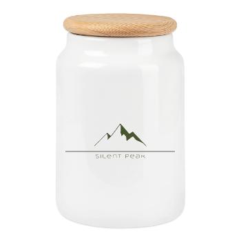 Silent Peak Olive - Cookie Jar with Wooden Lid - white - Front