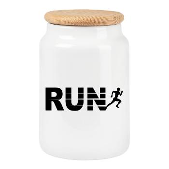 Run, course à pied, jogging, marathon - Boîte à biscuits avec couvercle en bois - blanc - Devant