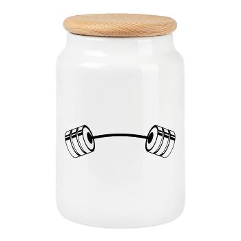 Gewichte – Hantel Fitness Bodybuilding Workout - Keksdose mit Holzdeckel - Weiß - Vorne
