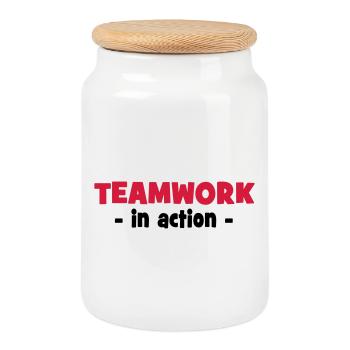 Teamwork in Action - Cookie Jar with Wooden Lid - white - Front