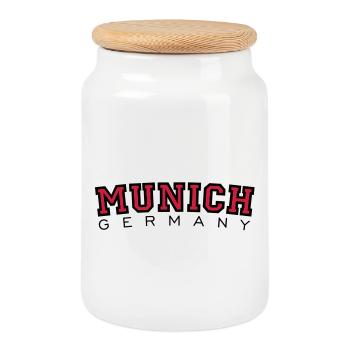 Munich Germany - Cookie Jar with Wooden Lid - white - Front
