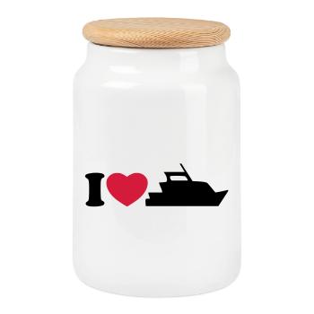 I love my yacht - Cookie Jar with Wooden Lid - white - Front