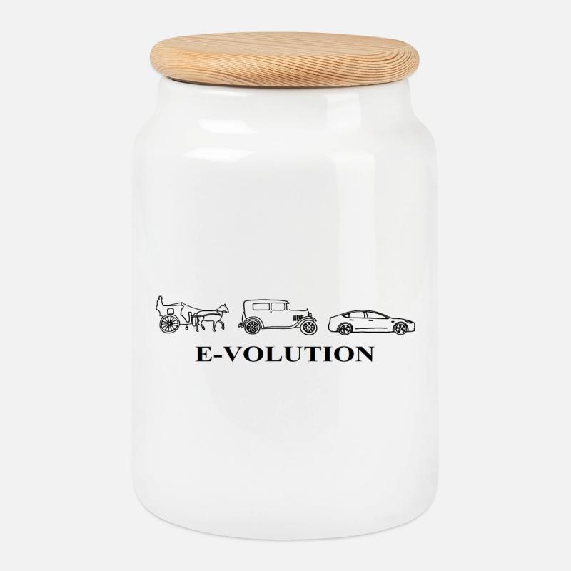 E-Volution Auto Evolution - Keksdose mit Holzdeckel - Weiß