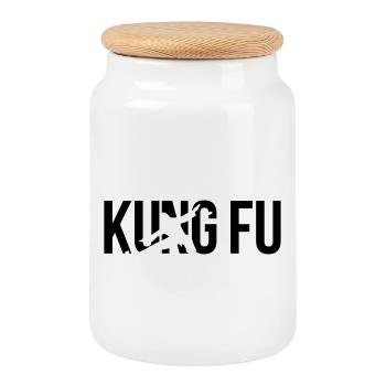 kung fu - Boîte à biscuits avec couvercle en bois - blanc - Devant