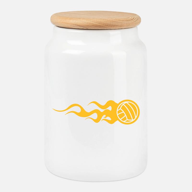 Volleyball - Cookie Jar with Wooden Lid - white