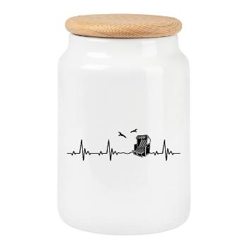 Heartbeat Beach Chair Baltic Sea Heart Rate - Cookie Jar with Wooden Lid - white - Front
