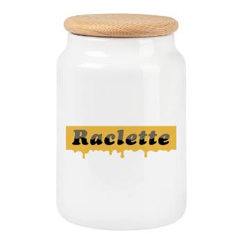 Raclette lettering - smelted cheese - Cookie Jar with Wooden Lid - white - Front