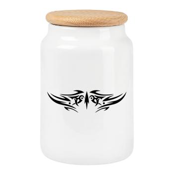 Large jagged Tribal Tattoo ornament. - Cookie Jar with Wooden Lid - white - Front