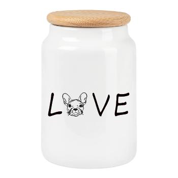 I love my French Bulldog - Cookie Jar with Wooden Lid - white - Front