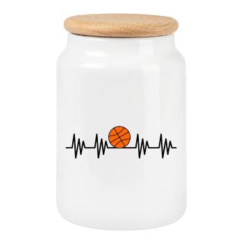 Heartbeat Basketball Sport Ball Korb Geschenkidee - Keksdose mit Holzdeckel - Weiß - Vorne