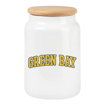 Green Bay Wisconsin - Cookie Jar with Wooden Lid - white - Front