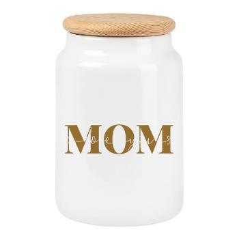 Love you Mom Declaration of Love Mother Love Mama - Cookie Jar with Wooden Lid - white - Front