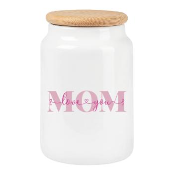 Love you Mom Declaration of Love Mother Love Mama - Cookie Jar with Wooden Lid - white - Front