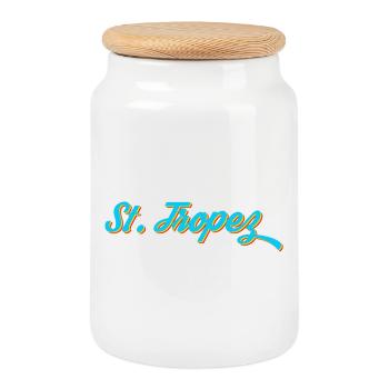 Calligraphie au néon de Saint-Tropez - Boîte à biscuits avec couvercle en bois - blanc - Devant